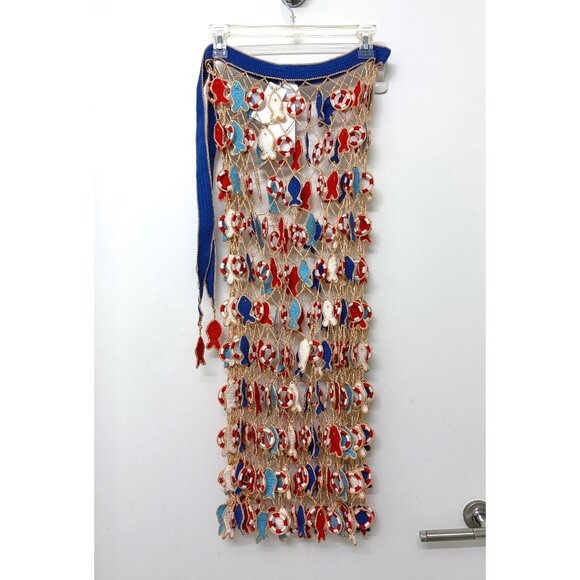 NWT My Beachy Side Poisson Knit Crochet Maxi Skirt Blue Fish Nautical Inner Tube - Picture 11 of 16